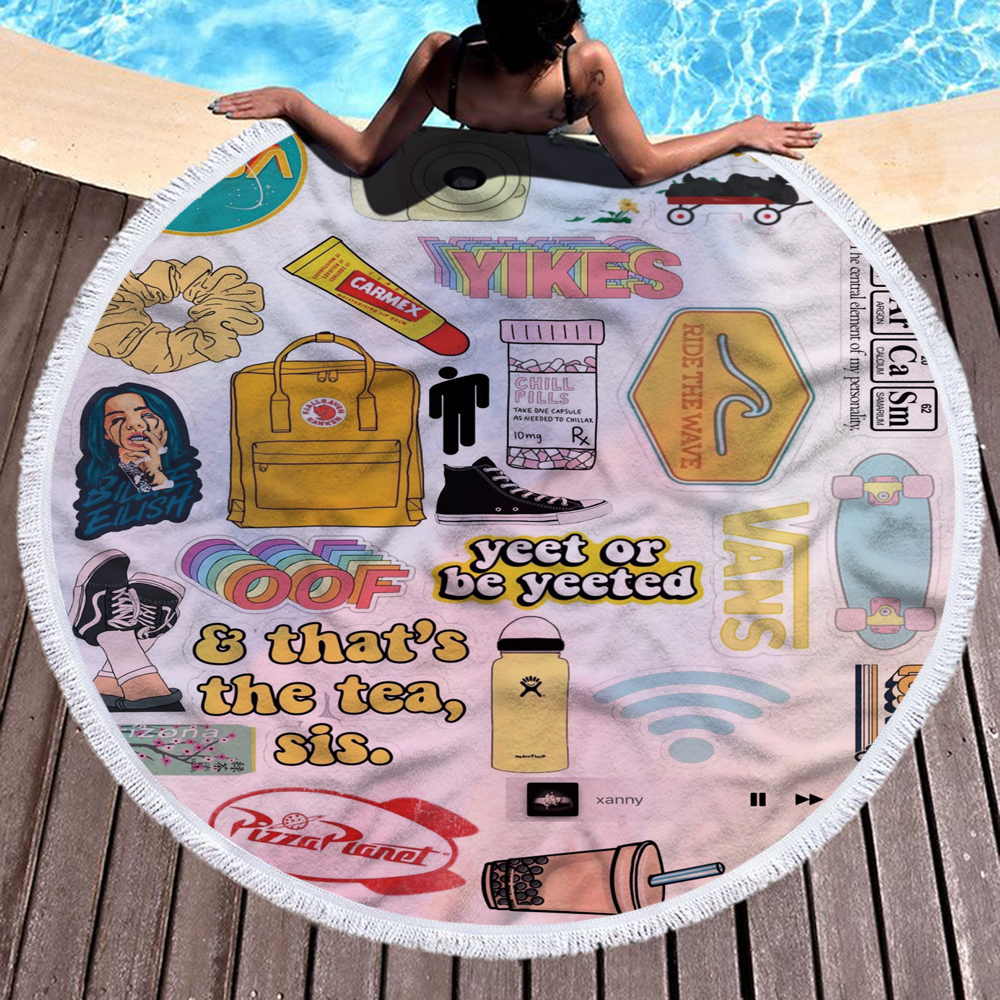 Happy Beach Journey Round Blanket 38