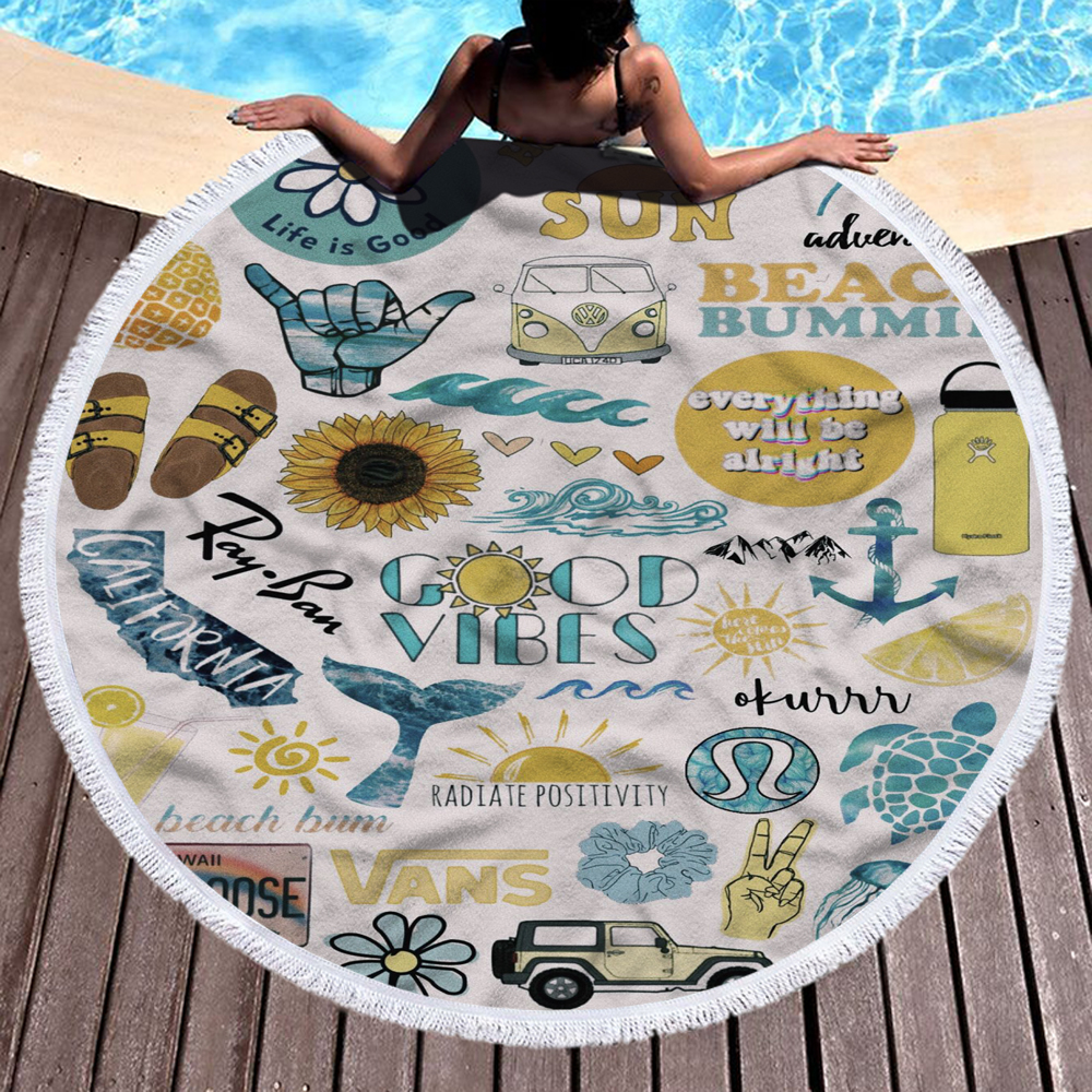 Happy Beach Journey Round Blanket 8