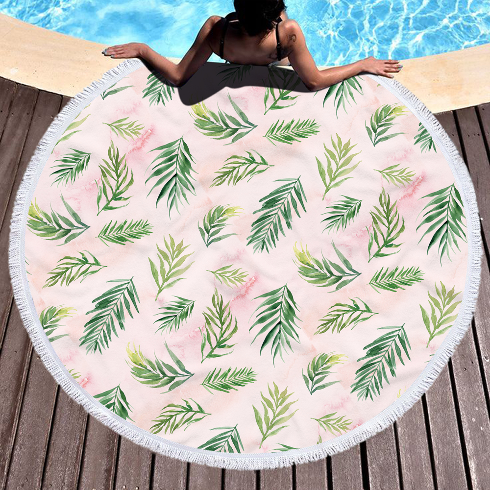 Leaves and Flowers Round Beach Towel 12