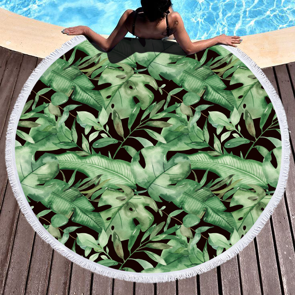 Leaves and Flowers Round Beach Towel 3