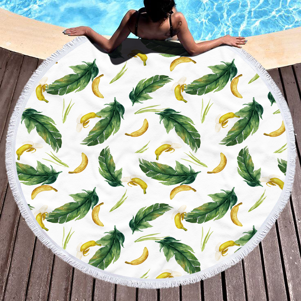 Leaves and Flowers Round Beach Towel 8