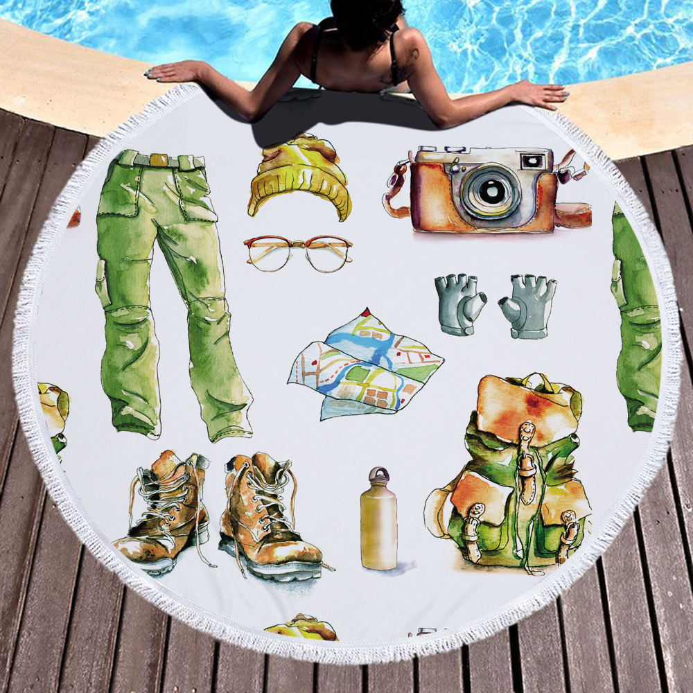 Lets Go Camping Round Towel Blanket 1