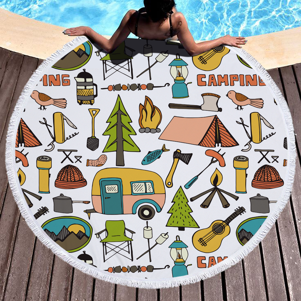 Lets Go Camping Round Towel Blanket 11