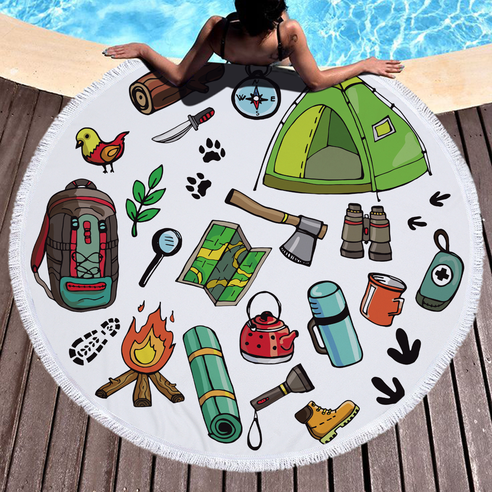 Lets Go Camping Round Towel Blanket 14