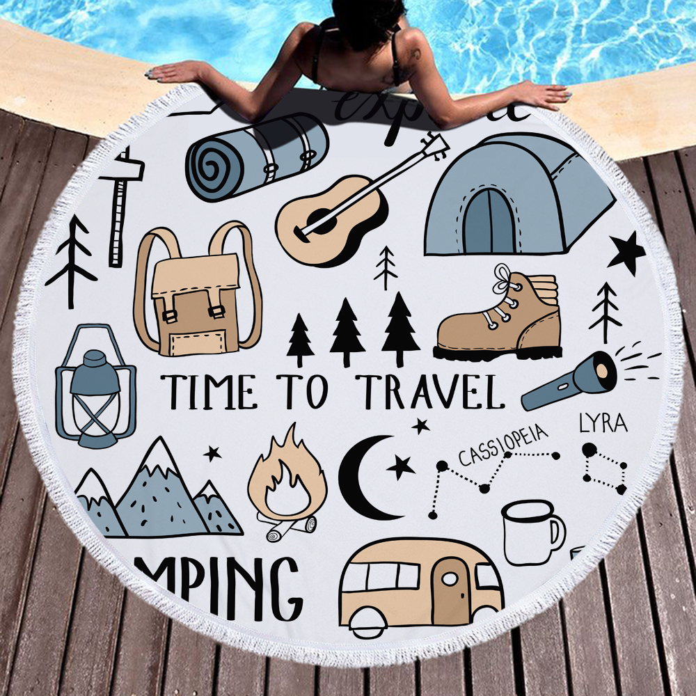 Lets Go Camping Round Towel Blanket 15