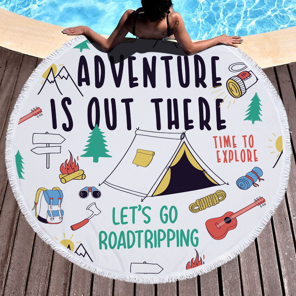 Lets Go Camping Round Towel Blanket 3