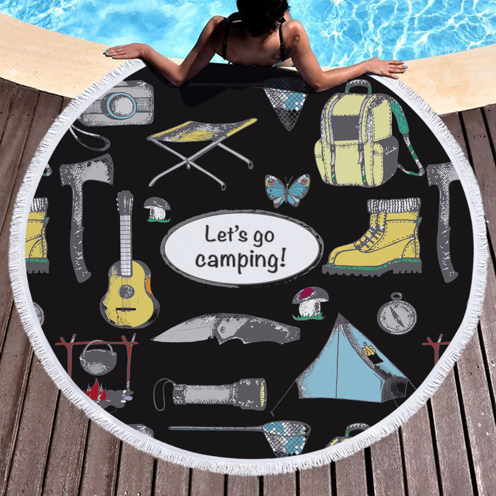 Lets Go Camping Round Towel Blanket 5