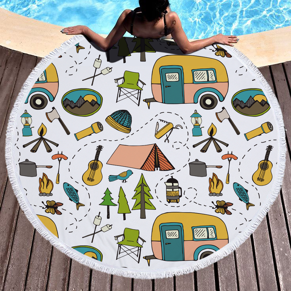 Lets Go Camping Round Towel Blanket 6