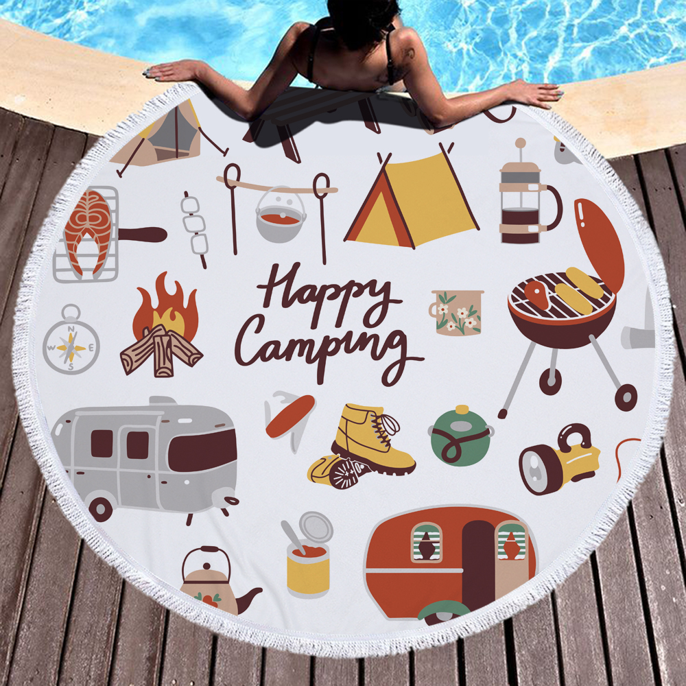 Lets Go Camping Round Towel Blanket 8