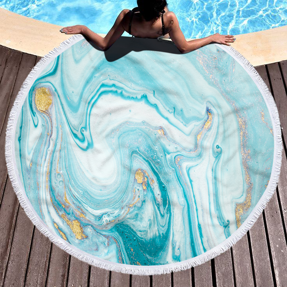 Marble Gilt Round Beach Towel With Fringes 11 Marble Gilt Round Beach Towel With Fringes 10