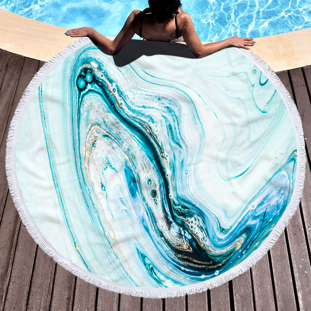 Marble Gilt Round Beach Towel With Fringes 12 Marble Gilt Round Beach Towel With Fringes 11