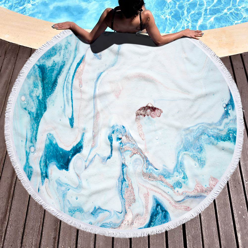 Marble Gilt Round Beach Towel With Fringes 15 Marble Gilt Round Beach Towel With Fringes 14