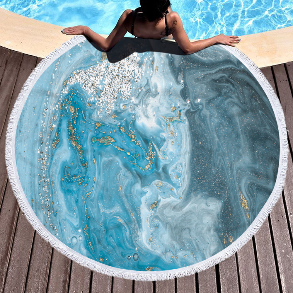 Marble Gilt Round Beach Towel With Fringes 17 Marble Gilt Round Beach Towel With Fringes 16