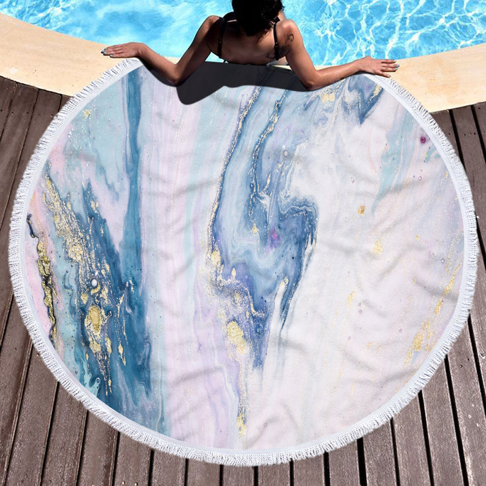 Marble Gilt Round Beach Towel With Fringes 18 Marble Gilt Round Beach Towel With Fringes 17