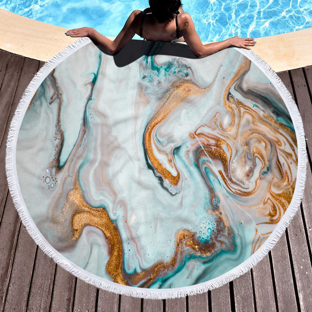 Marble Gilt Round Beach Towel With Fringes 21 Marble Gilt Round Beach Towel With Fringes 20