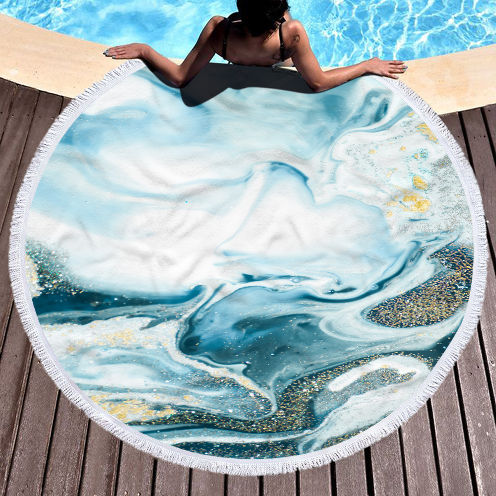 Marble Gilt Round Beach Towel With Fringes 6 Marble Gilt Round Beach Towel With Fringes 5