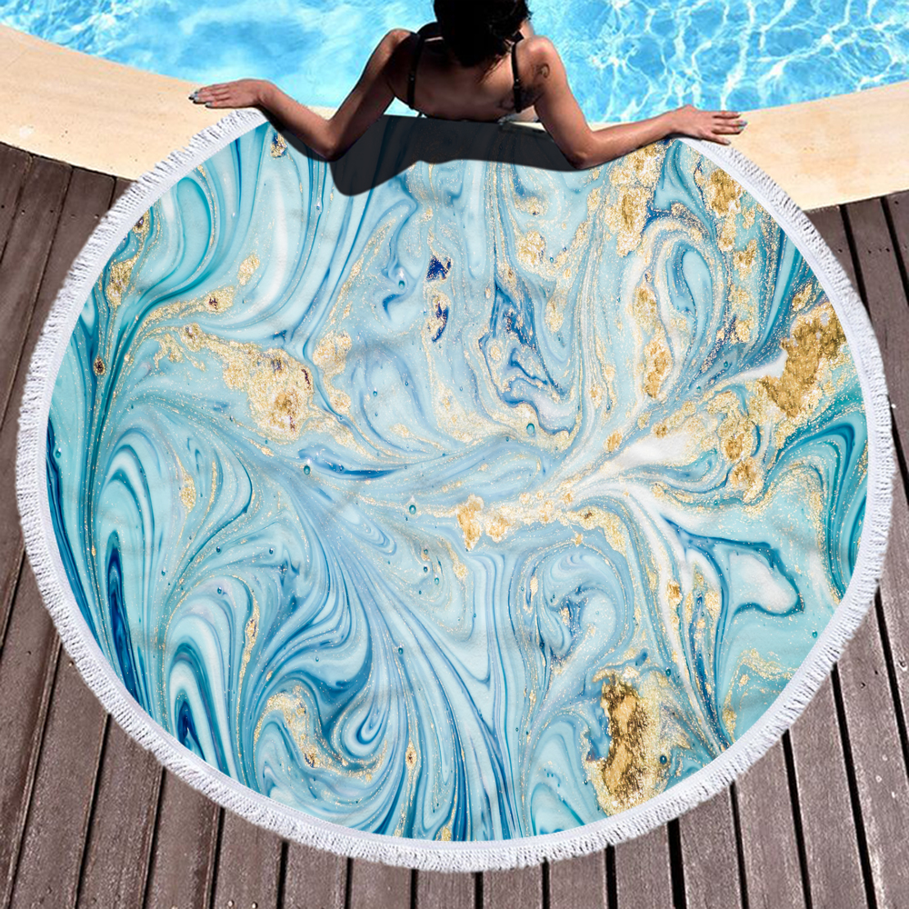 Marble Gilt Round Beach Towel With Fringes 8 Marble Gilt Round Beach Towel With Fringes 7