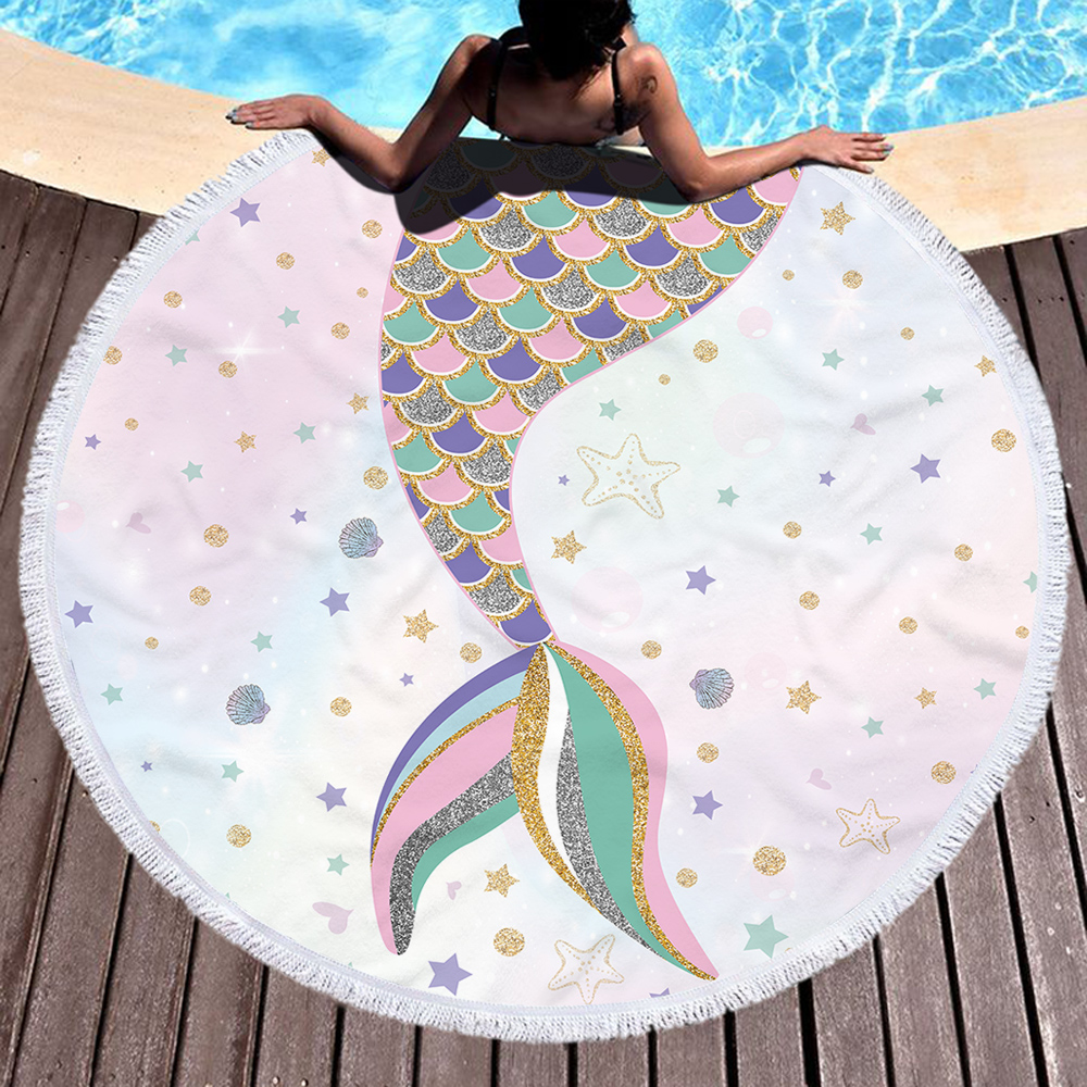 Mermaid Scales Round Beach Towel 12
