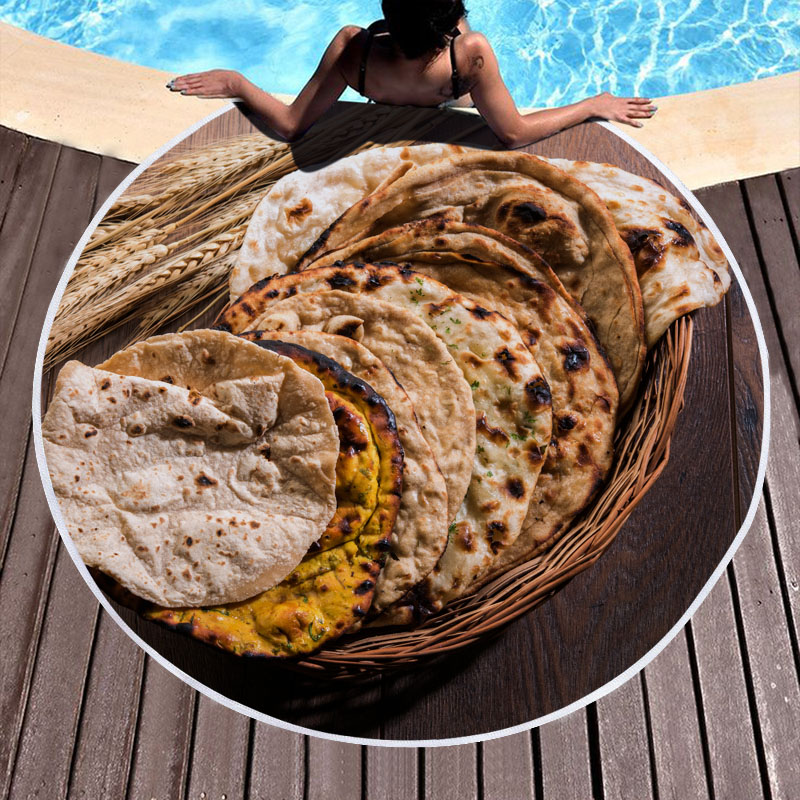 Mexican Burrito Tortilla Taco Round Beach Towel 1