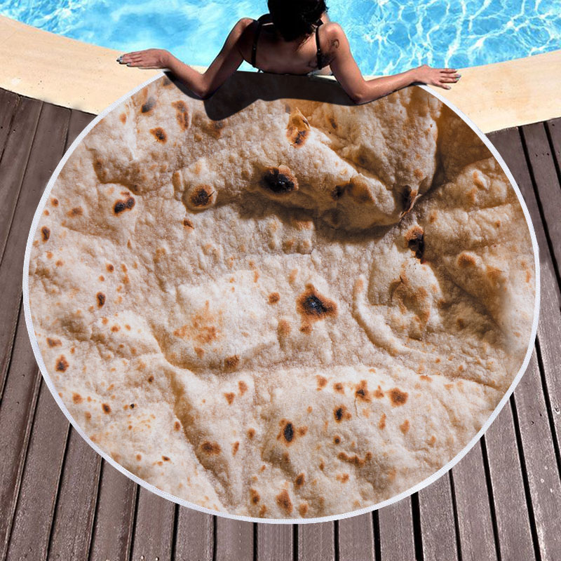 Mexican Burrito Tortilla Taco Round Beach Towel 14