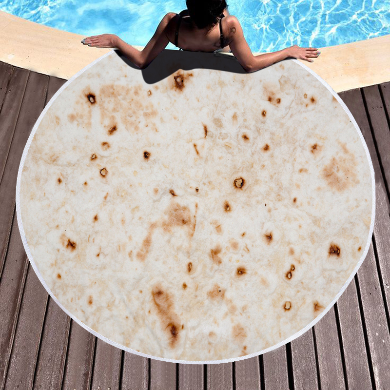 Mexican Burrito Tortilla Taco Round Beach Towel 17