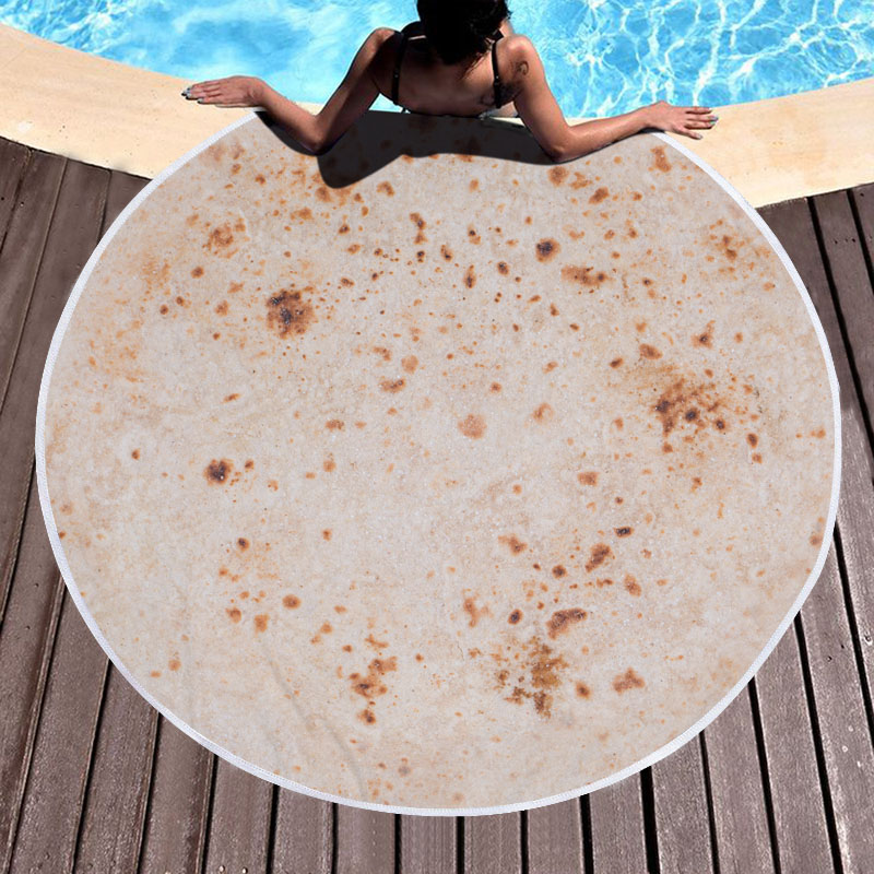 Mexican Burrito Tortilla Taco Round Beach Towel 18