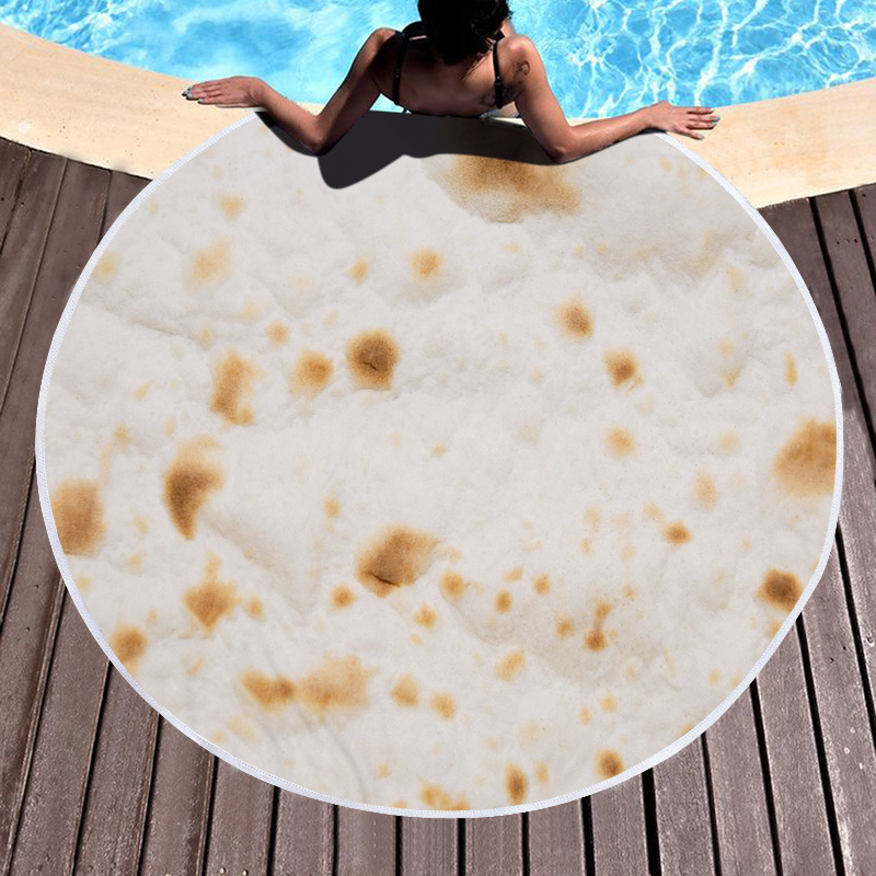 Mexican Burrito Tortilla Taco Round Beach Towel 21