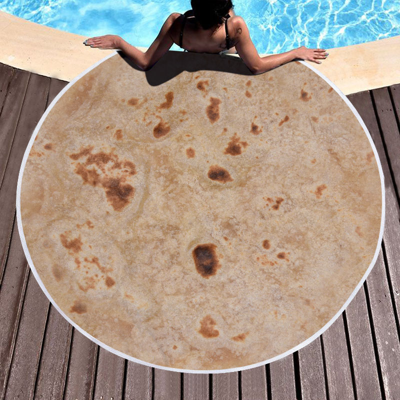 Mexican Burrito Tortilla Taco Round Beach Towel 3