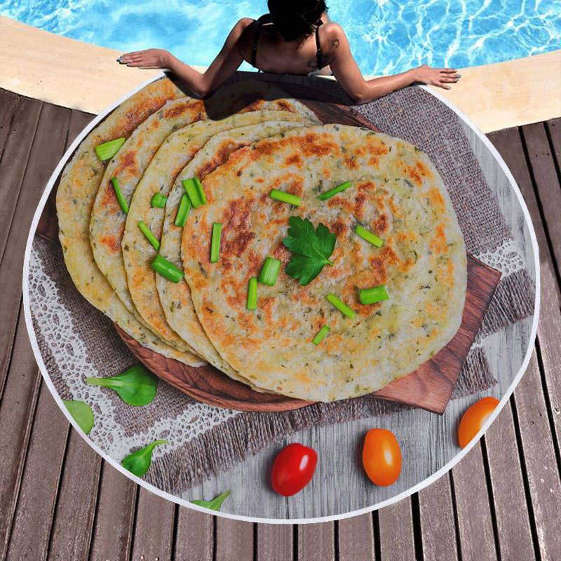 Mexican Burrito Tortilla Taco Round Beach Towel 5