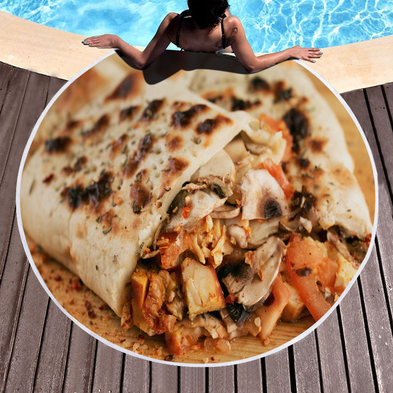 Mexican Burrito Tortilla Taco Round Beach Towel 6