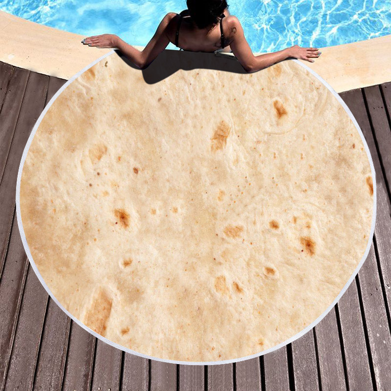 Mexican Burrito Tortilla Taco Round Beach Towel 9