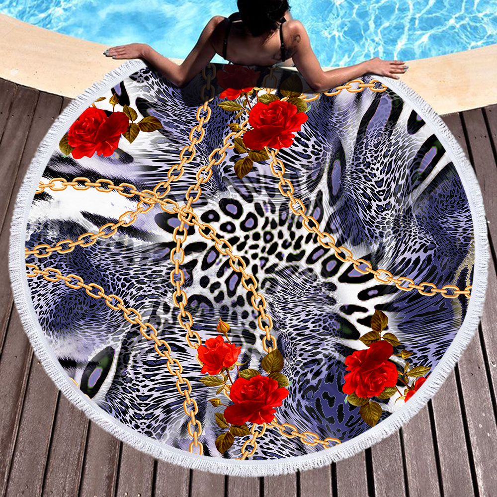 Newest Animal Skin Style Leopard Print Round Beach Towel 3 Newest Animal Skin Style Leopard Print Round Beach Towel 2