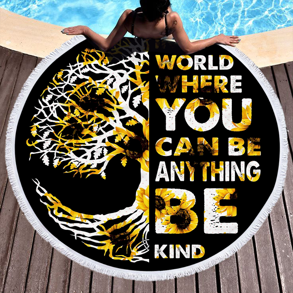 Passionate Letters Sunflower Round Beach Towel 1
