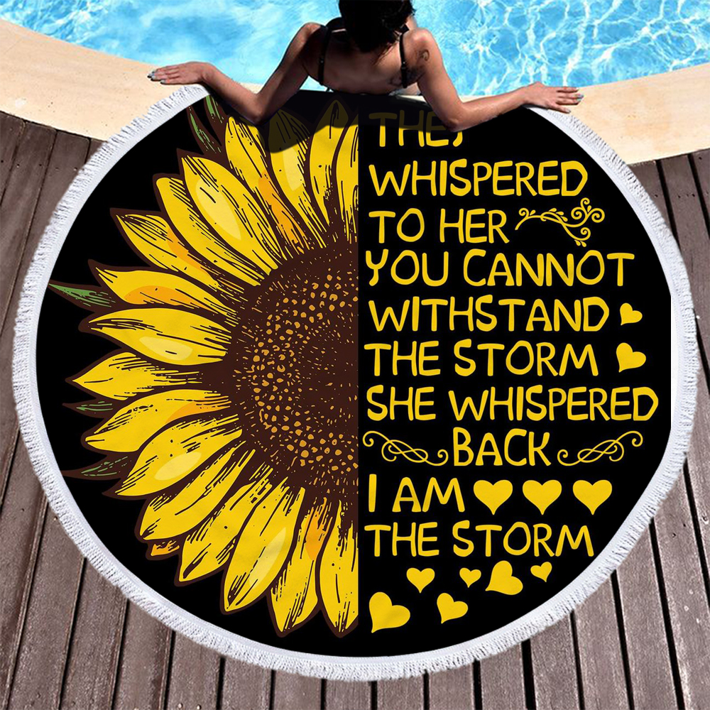 Passionate Letters Sunflower Round Beach Towel 10