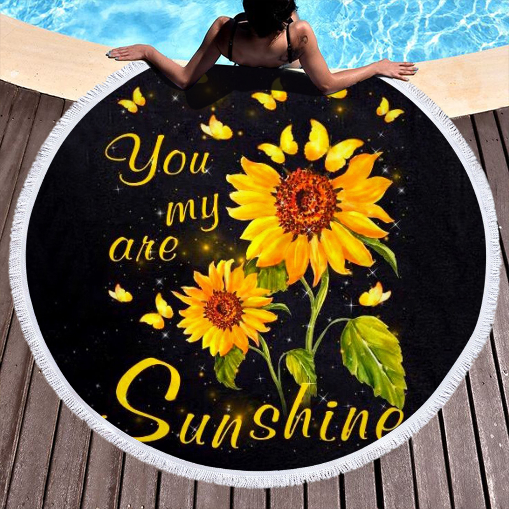 Passionate Letters Sunflower Round Beach Towel 3