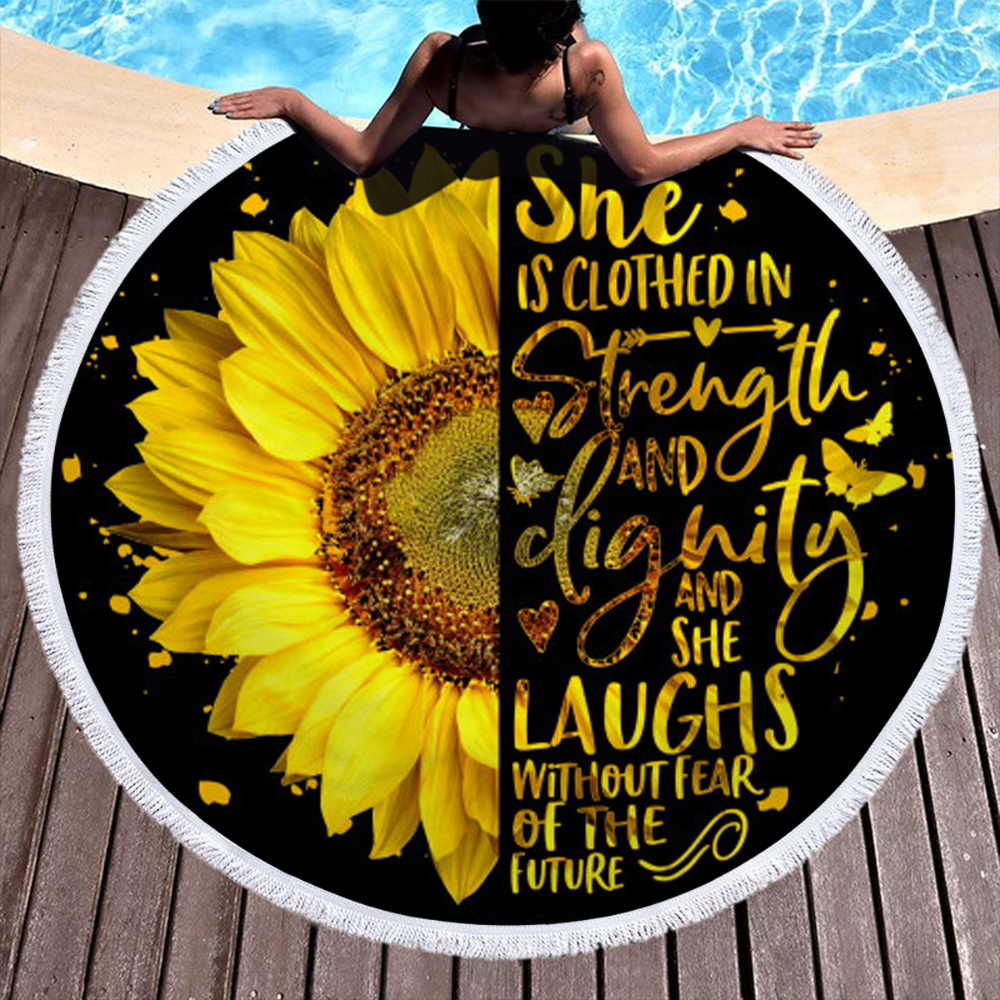 Passionate Letters Sunflower Round Beach Towel 4