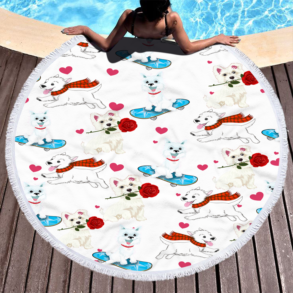Personalized Cartoon Animal Dogs Round Beach Towel 2 Personalized Cartoon Animal Dogs Round Beach Towel 1