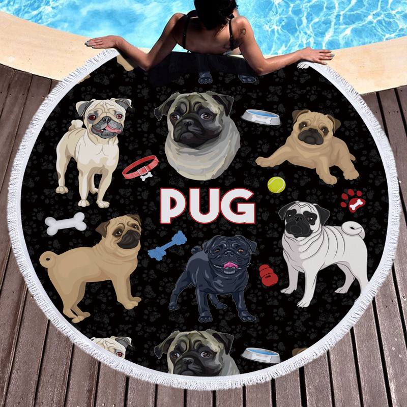 Pitbull Pug Chihuahua Dog Round Beach Towel 2 Pitbull Pug Chihuahua Dog Round Beach Towel 1
