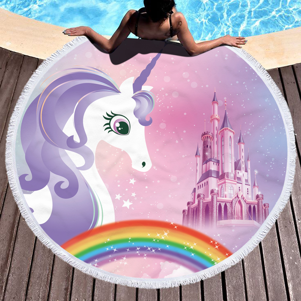 Princess Unicorn Round Beach Towel 15