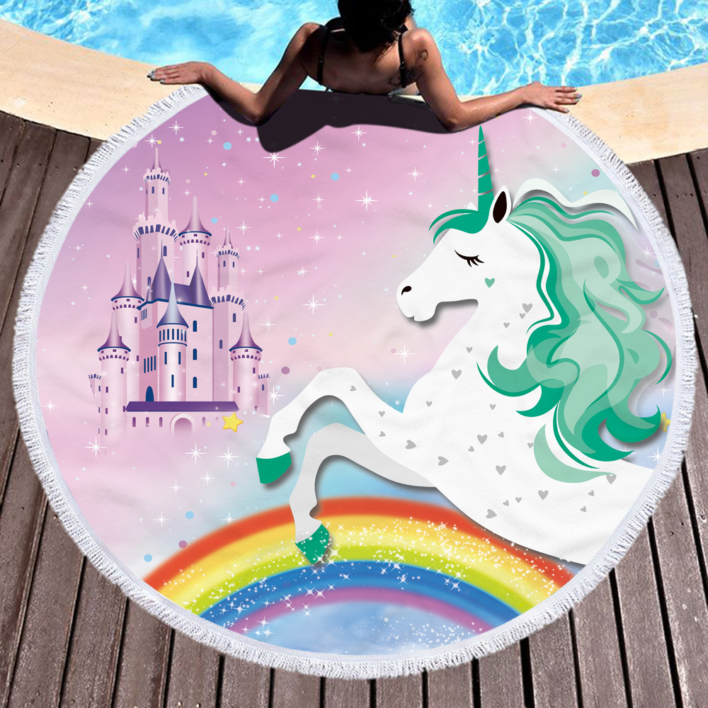 Princess Unicorn Round Beach Towel 16
