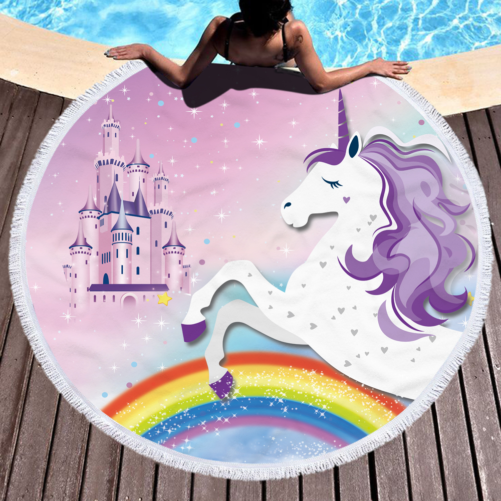 Princess Unicorn Round Beach Towel 17