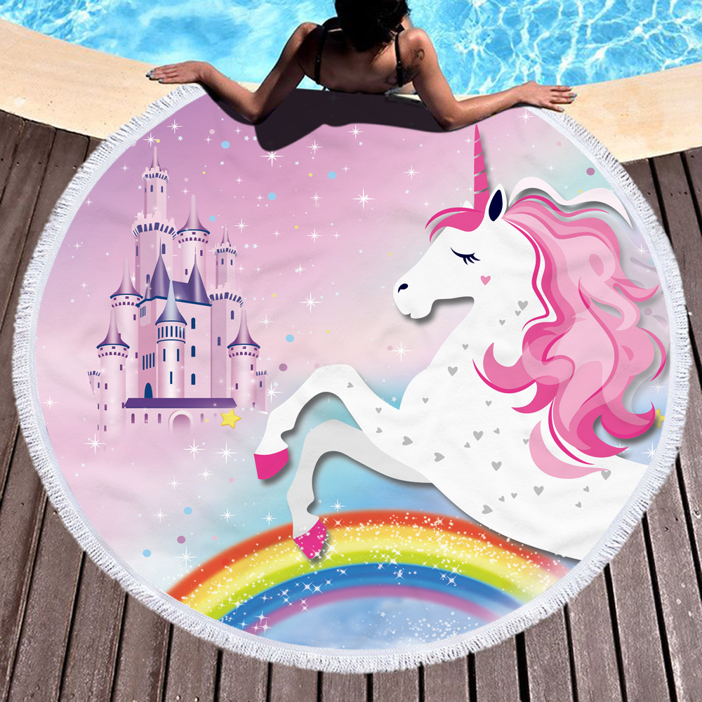 Princess Unicorn Round Beach Towel 18