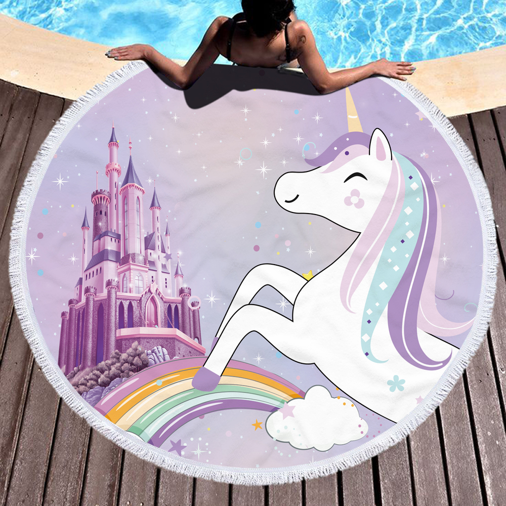 Princess Unicorn Round Beach Towel 19