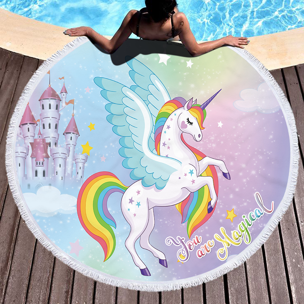 Princess Unicorn Round Beach Towel 2