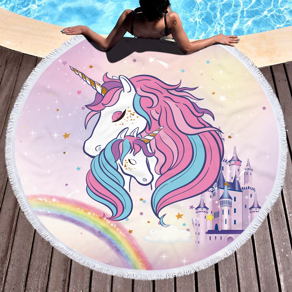 Princess Unicorn Round Beach Towel 22