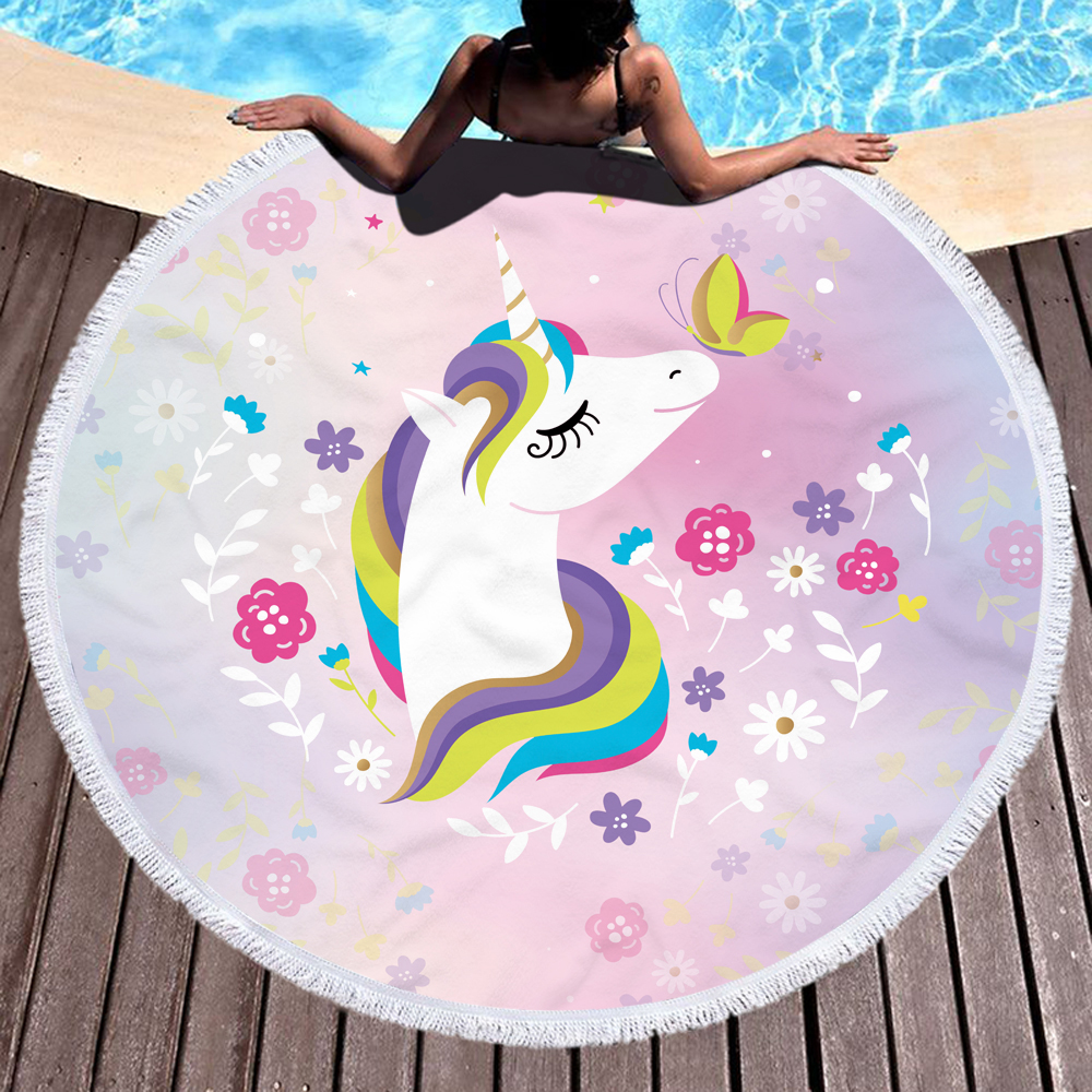 Princess Unicorn Round Beach Towel 23