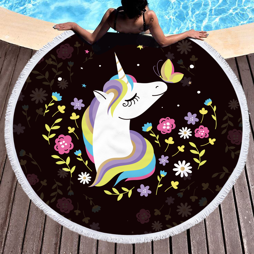 Princess Unicorn Round Beach Towel 24