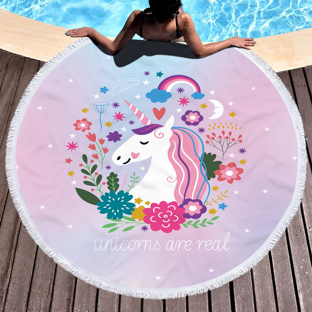 Princess Unicorn Round Beach Towel 25
