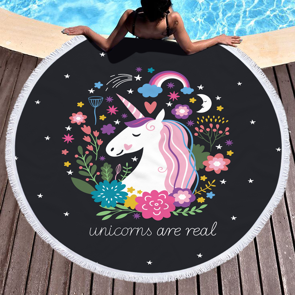 Princess Unicorn Round Beach Towel 26