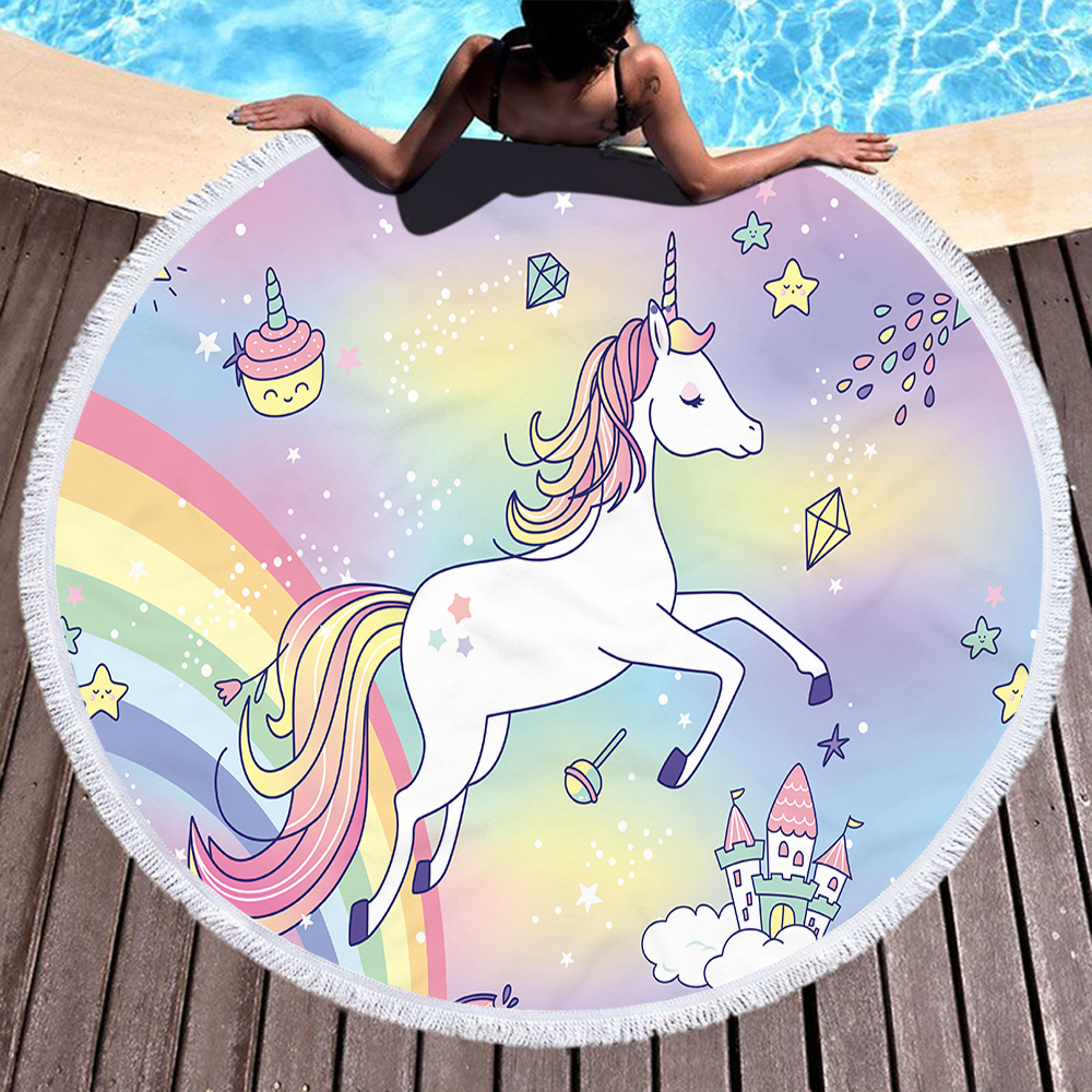 Princess Unicorn Round Beach Towel 4